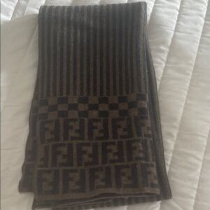 Fendi Striped and Checkered Scarf in Brown and Black